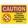 Signmission OSHA RADIATION Sign, Turn Off Cell Phones Pagers, 10in X 7in Rigid Plastic, 7" H, 10" W, Landscape OS-CR-P-710-L-10196